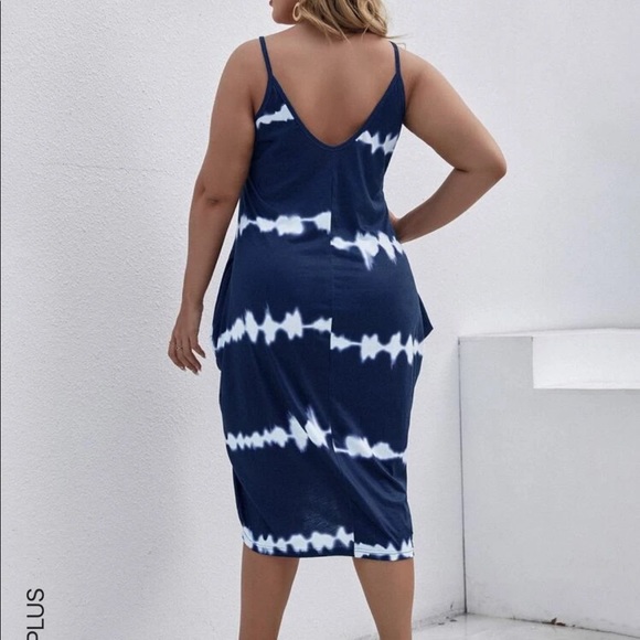 Plus colorblock navy blue and white summer Dress with pockets size 0X - Picture 2 of 6